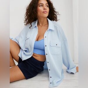 Aerie Light Blue Waffle Knit Shirt and Bralette Set